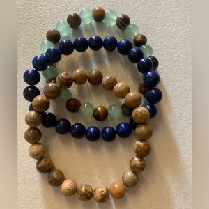 Elegant Blue and Brown Beaded Bracelet Set